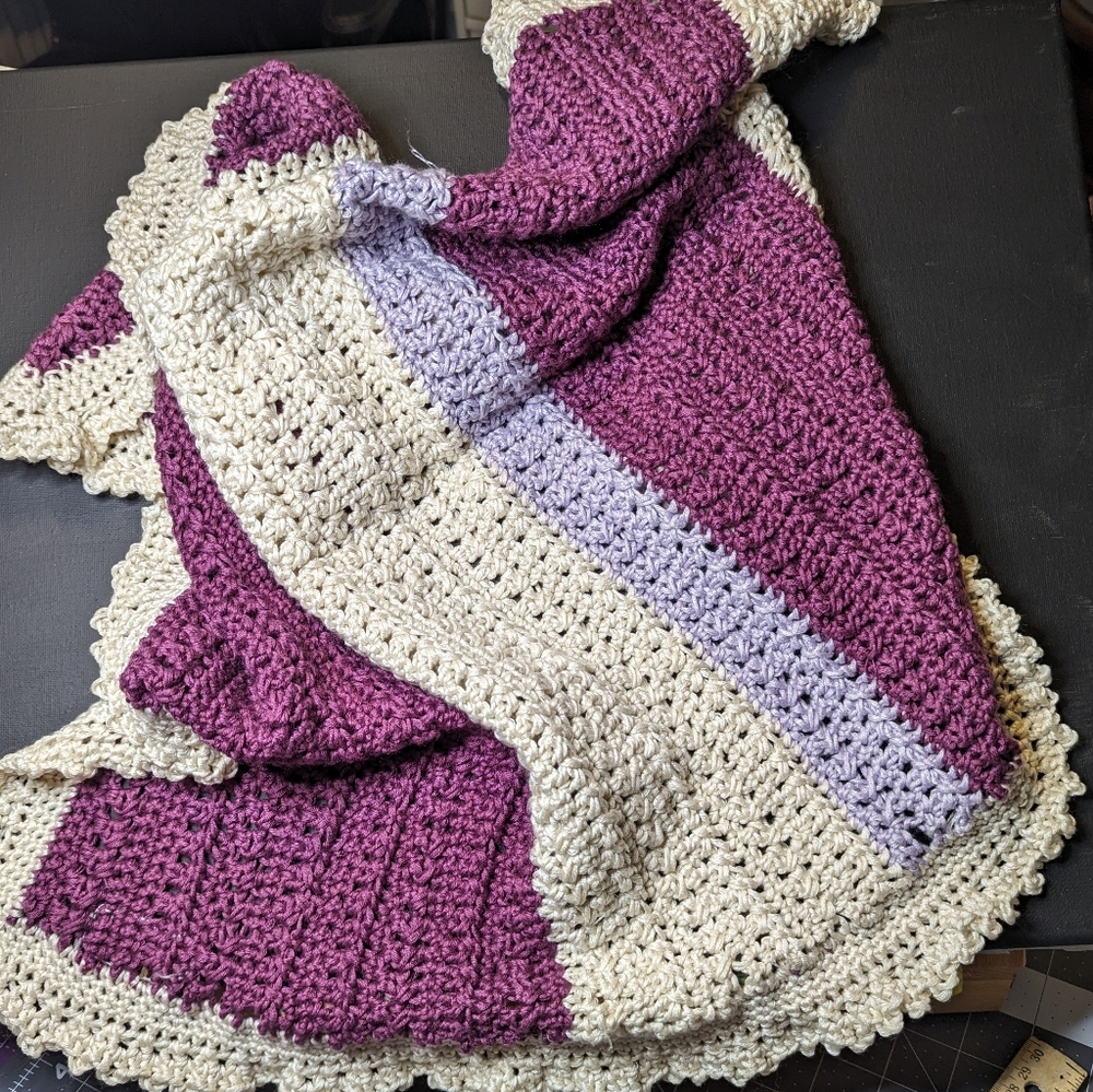 Purple and Cream Crochet Blanket